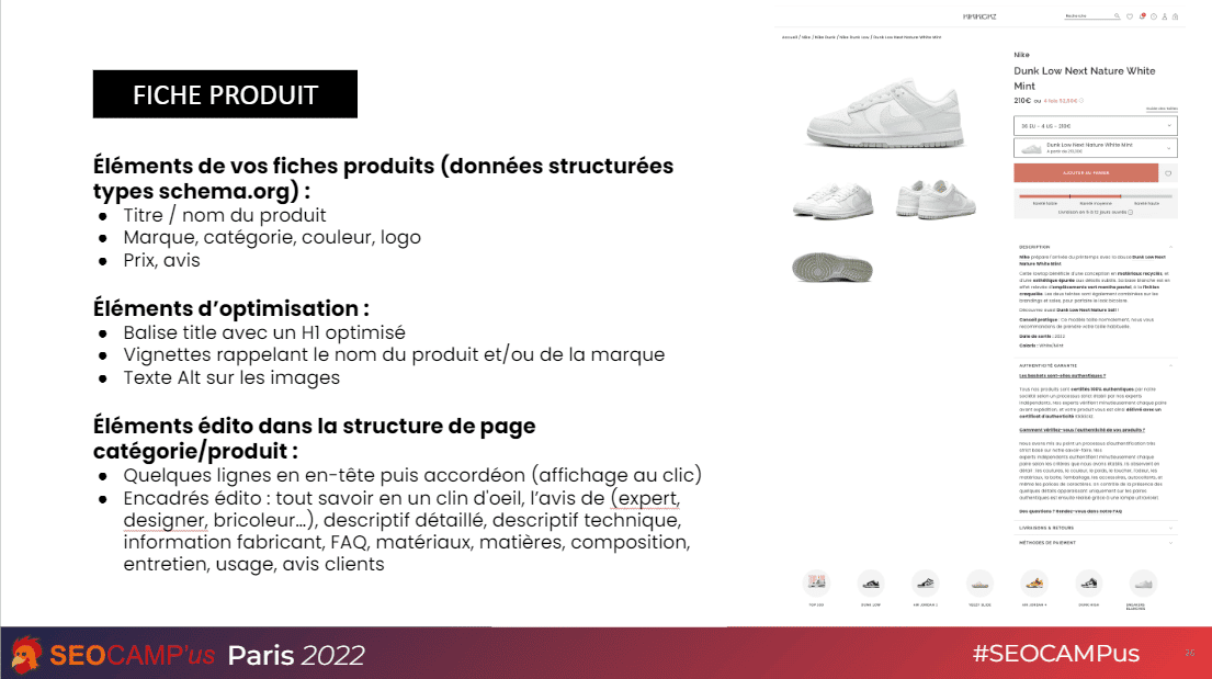 structure de la fiche produit