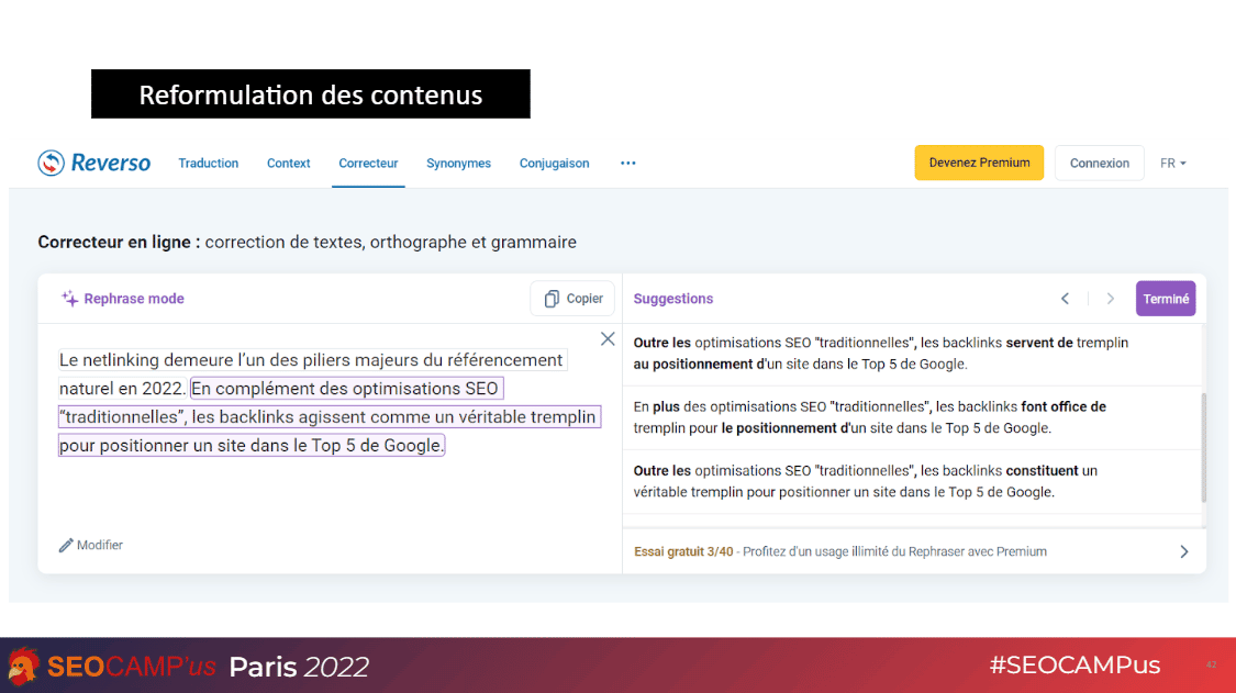 reformulation de contenu et traduction