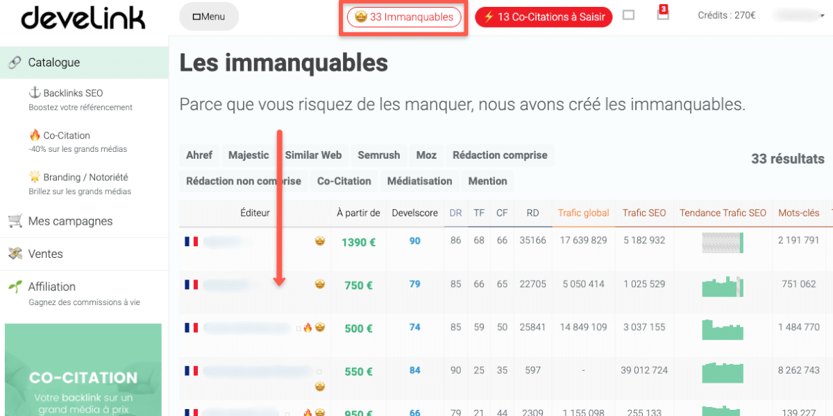 options de médiatisation application develink